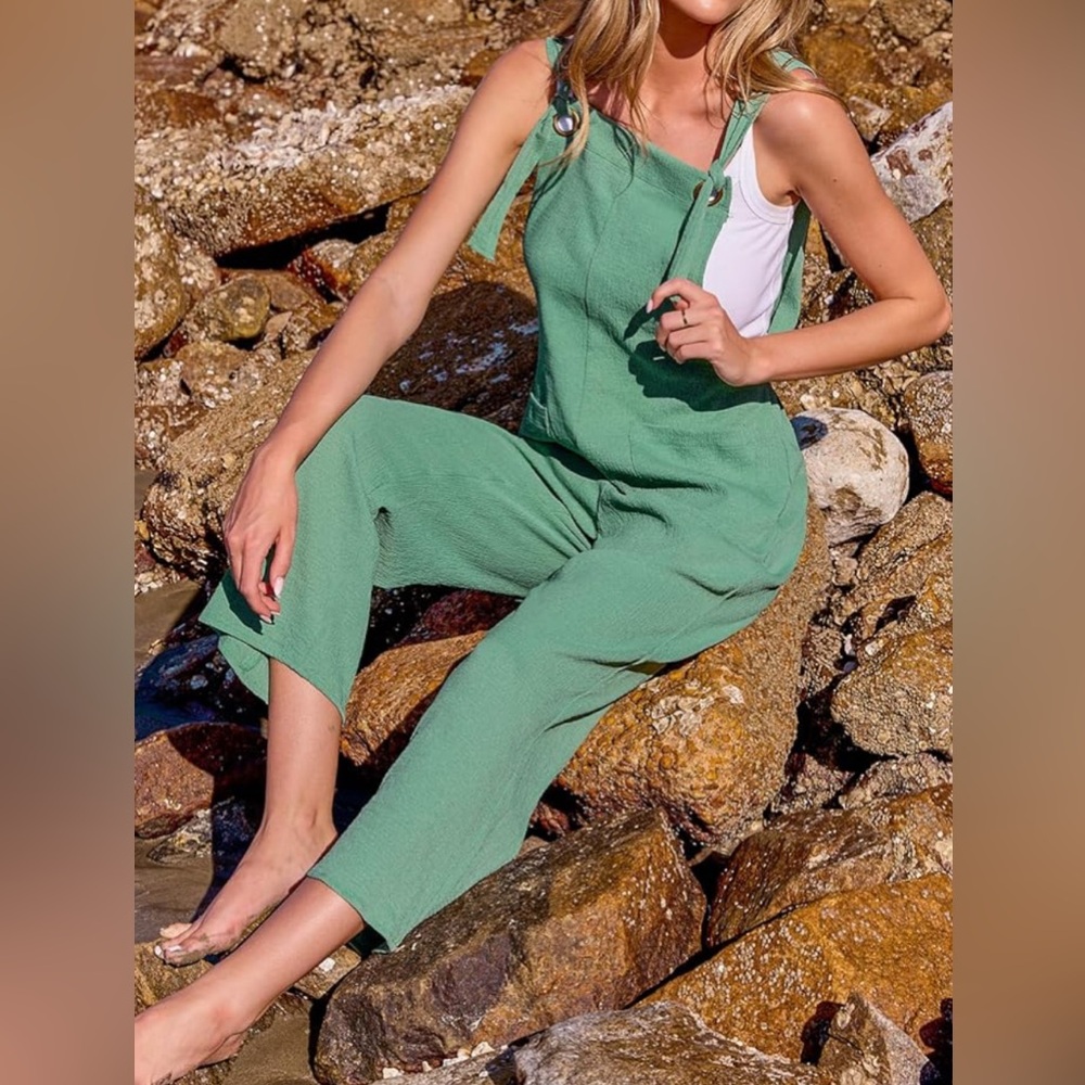 Cupshe Woman’s XL Mint Square Neck Sleeveless Straight Leg Jumpsuit Vacation - Picture 3 of 6